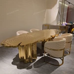 Cloud-Shaped Gold Dining Table with Contour Inlay and Sculptural Draped Pedestals